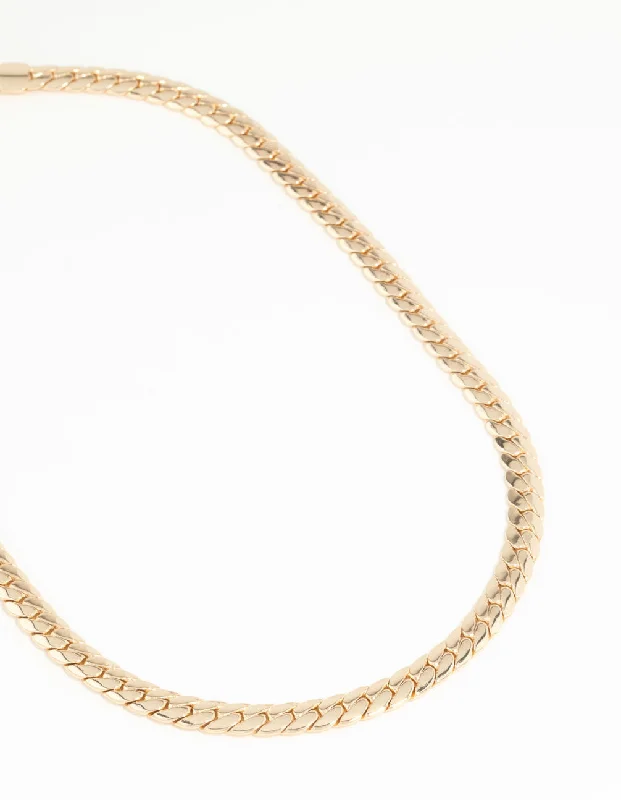 infinity pendant necklace for women-Gold Plated Flat Curb Chain Necklace