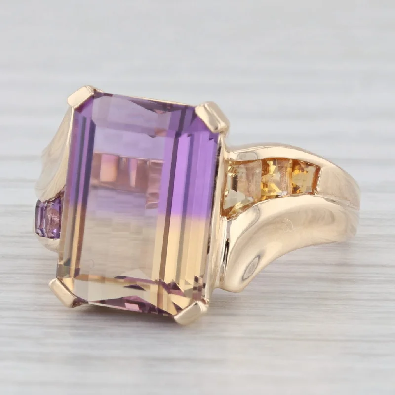 ruby engagement rings for women-6.56 ctw Ametrine Emerald Cut Bypass 14K Yellow Gold Ring Size 9.25