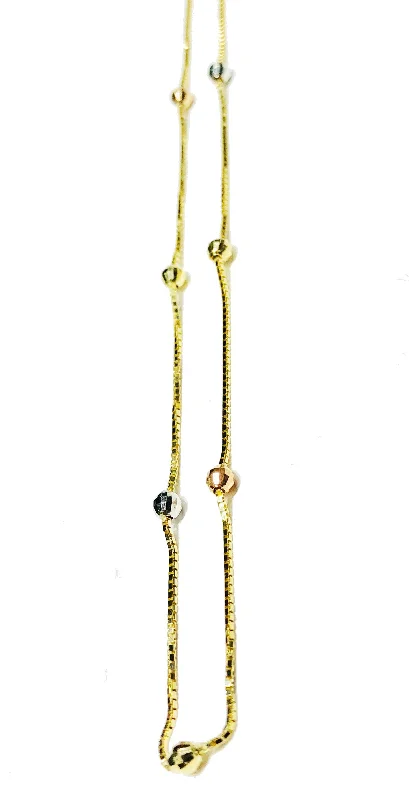 beautiful anklet for women-Tri-color Station Ball Anklet (14K).