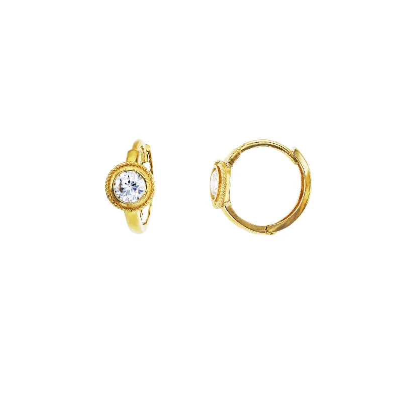 stud earrings for women-Rope Halo CZ Huggie Earrings (14K)