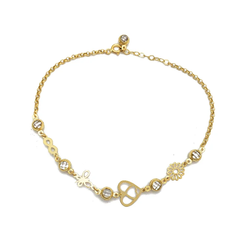 chunky bracelet for women-Zirconia Charms Rolo Link Anklet (14K)