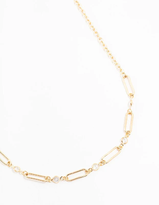 butterfly necklace for women-Gold Diamante Rectangle Chain Necklace