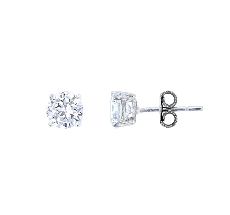 diamond stud earrings for women-Round Cut Solitaire Stud Earrings (Silver)