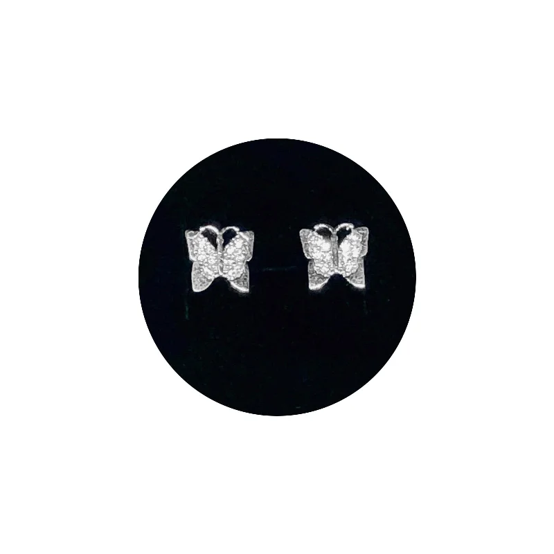 moonstone earrings for women-White Gold Butterfly CZ Earring (14K)