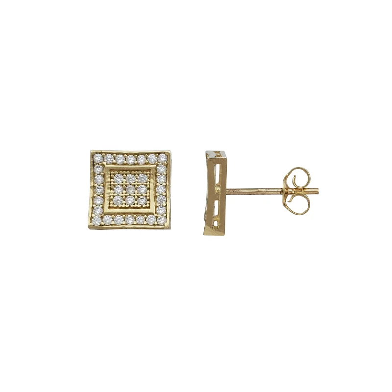 ear cuffs for women-Zirconia Square Stud Earrings (14K)