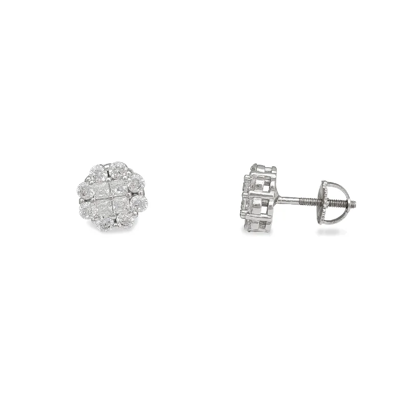 opal earrings for women-Zirconia Round & Princess-cut Stud Earrings (Silver)