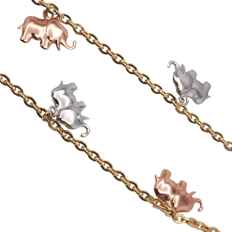 cuff anklet for women-Tricolor Elephant Anklet Charm (14K)