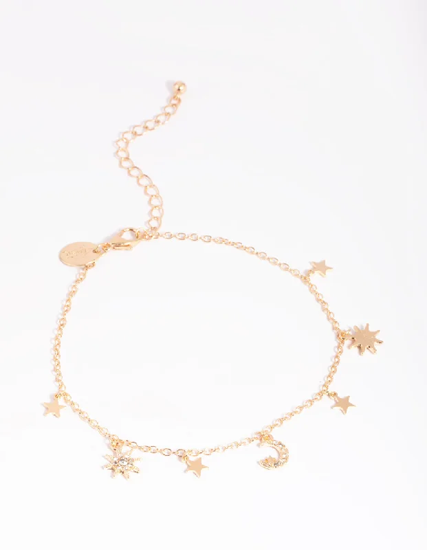 chunky bracelet for women-Gold Celestial Anklet