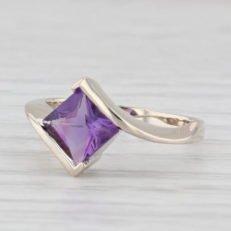 modern solitaire engagement rings for women-1ct Princess Amethyst Solitaire Ring 14k White Gold Size 5.5