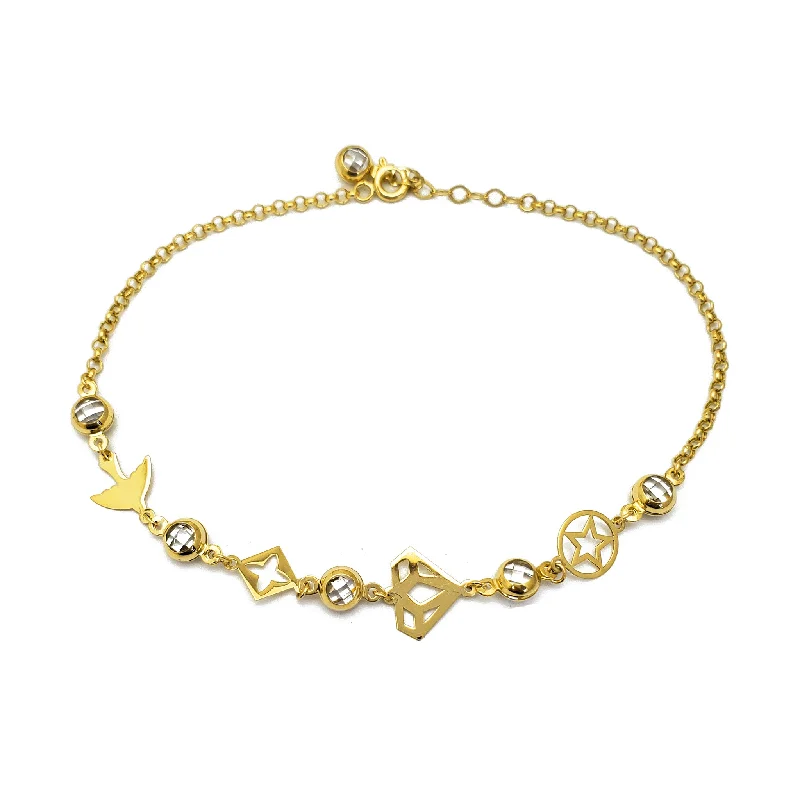 gold anklet for women-Zirconia Charms Rolo Link Anklet (14K)