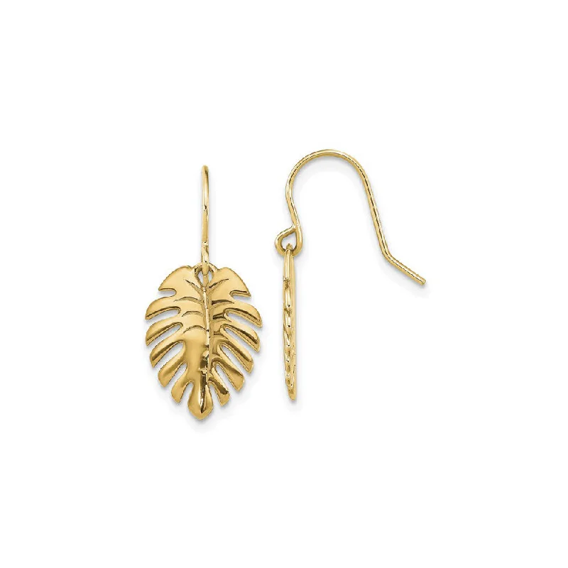 heart-shaped earrings for women-Palm Leaf Dangle Earrings (14K)