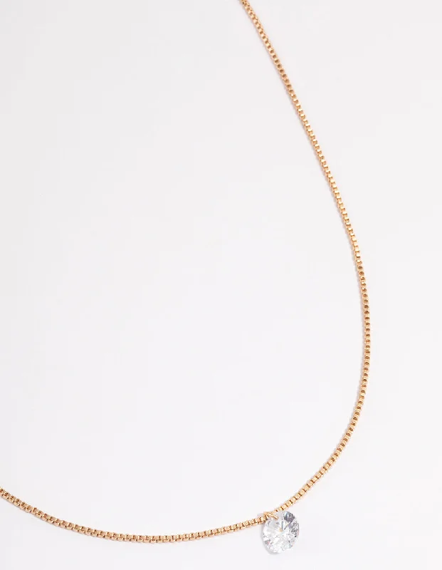 layered gold necklace for women-Gold Single Cubic Zirconia Box Chain Necklace