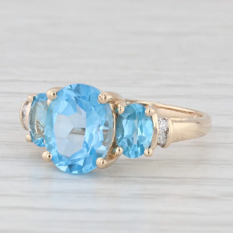 engagement rings with large stones for women-4.48ctw Oval Blue Topaz Ring 14k Yellow Gold Diamond Accents Size 7