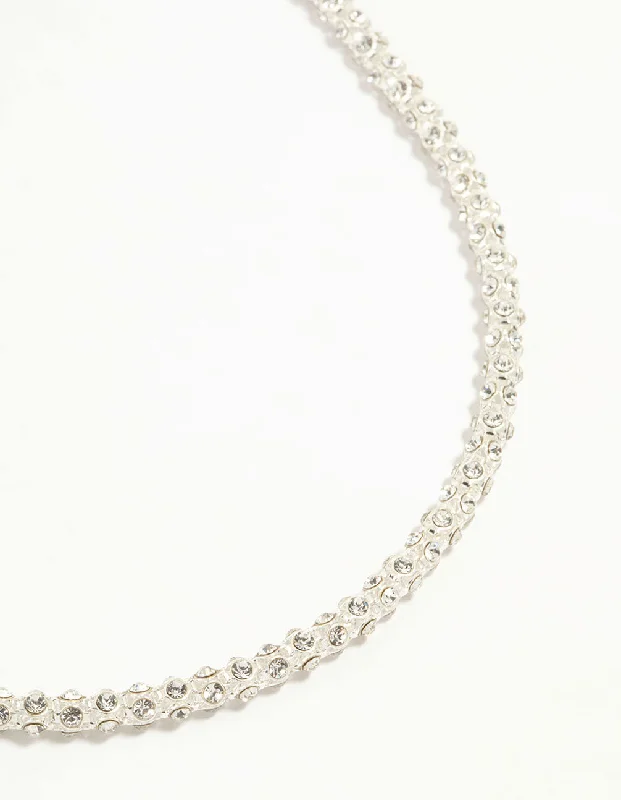 bold silver necklace for women-Silver Plated Diamante Fireball Chain Necklace