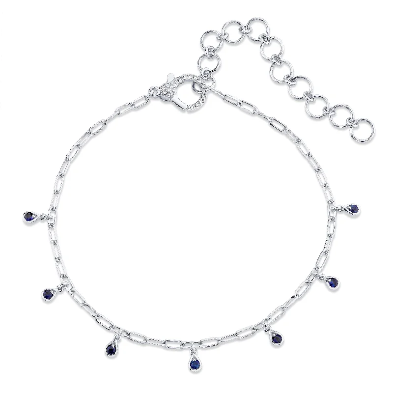 ankle bracelet with diamond for women-MINI ME BLUE SAPPHIRE BABY DANGLE DROP ANKLET