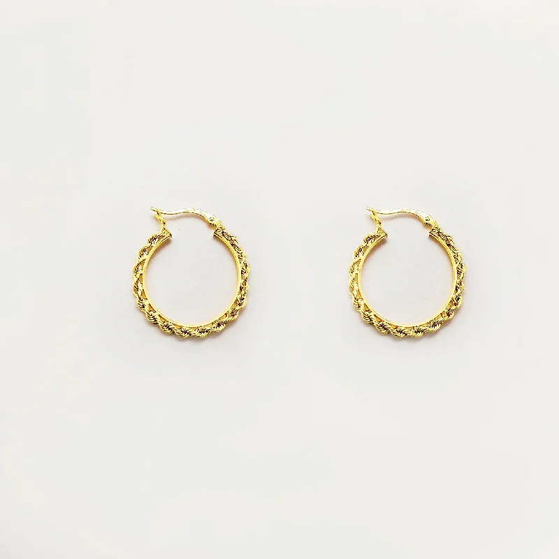 designer earrings for women-Round Rope Hoop Earring (10K)