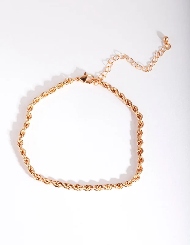 gemstone bracelet for women-Gold Twist Rope Anklet