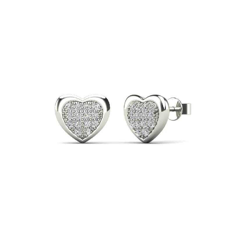 diamond stud earrings for women-Diamond Puffy Heart Stud Earring (14K)