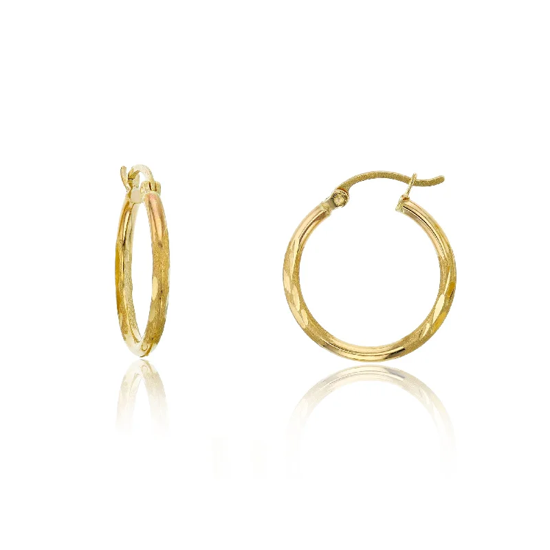 gold hoop earrings for women-Sandblast Meld Diamond-Cut Hoop Earrings (14K)