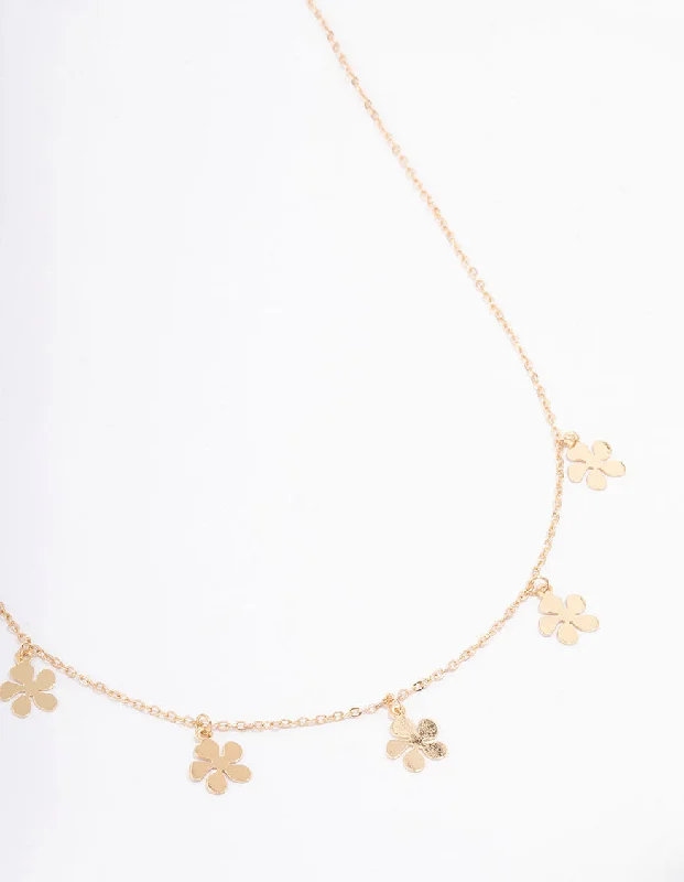 dainty gold necklace for women-Gold Clean Flower Droplet Necklace