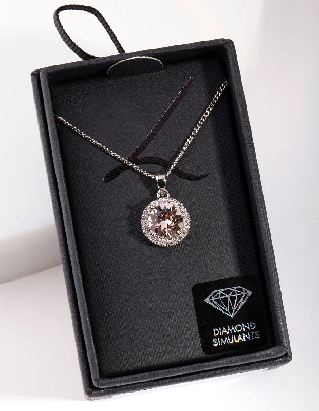 pendant necklace for women-Diamond Simulant Peach Circle Necklace