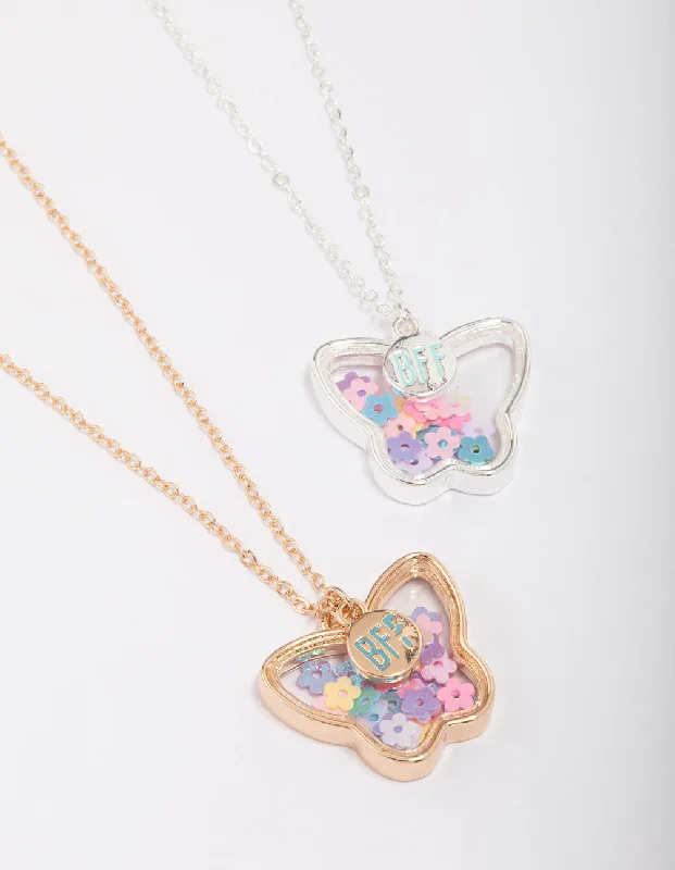 name necklace for women-Kids Gold & Silver Butterfly Shaker Pendant Necklace Pack