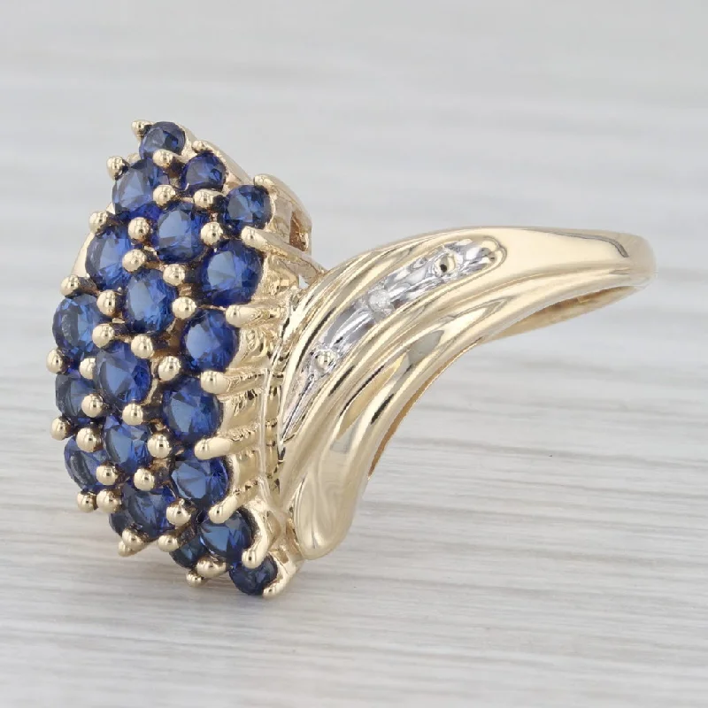 antique gold engagement rings for women-1.60tw Lab Created Blue Sapphire Cluster Ring 10k Yellow Gold Size 10 Bypass