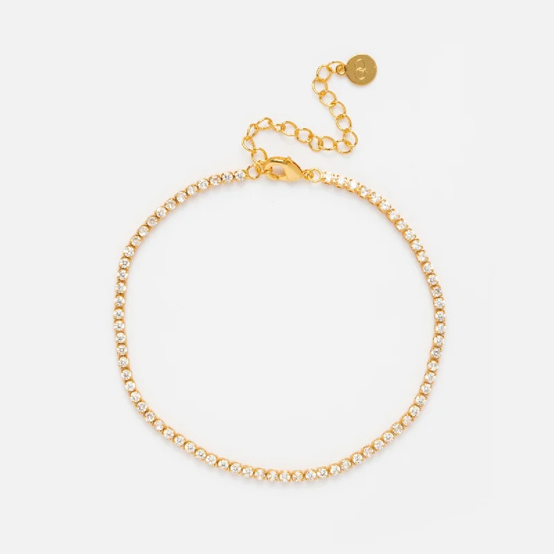 statement gold bracelet for women-Endless Tennis Anklet