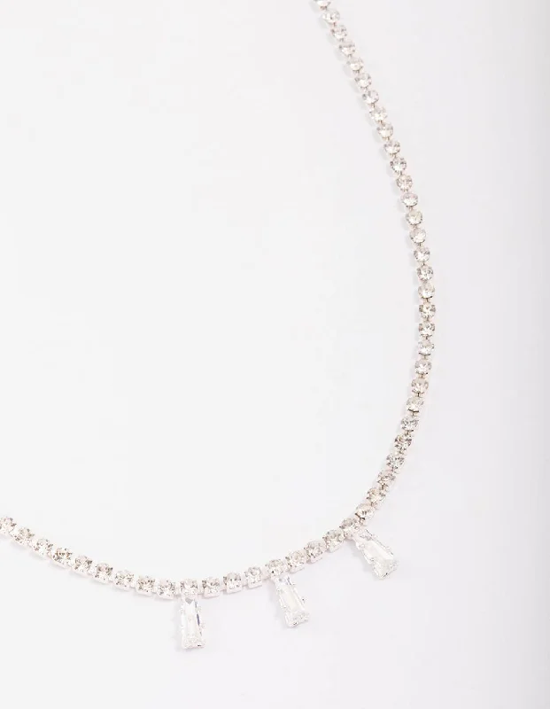 flower necklace for women-Silver Cupchain Baguette Chain Necklace