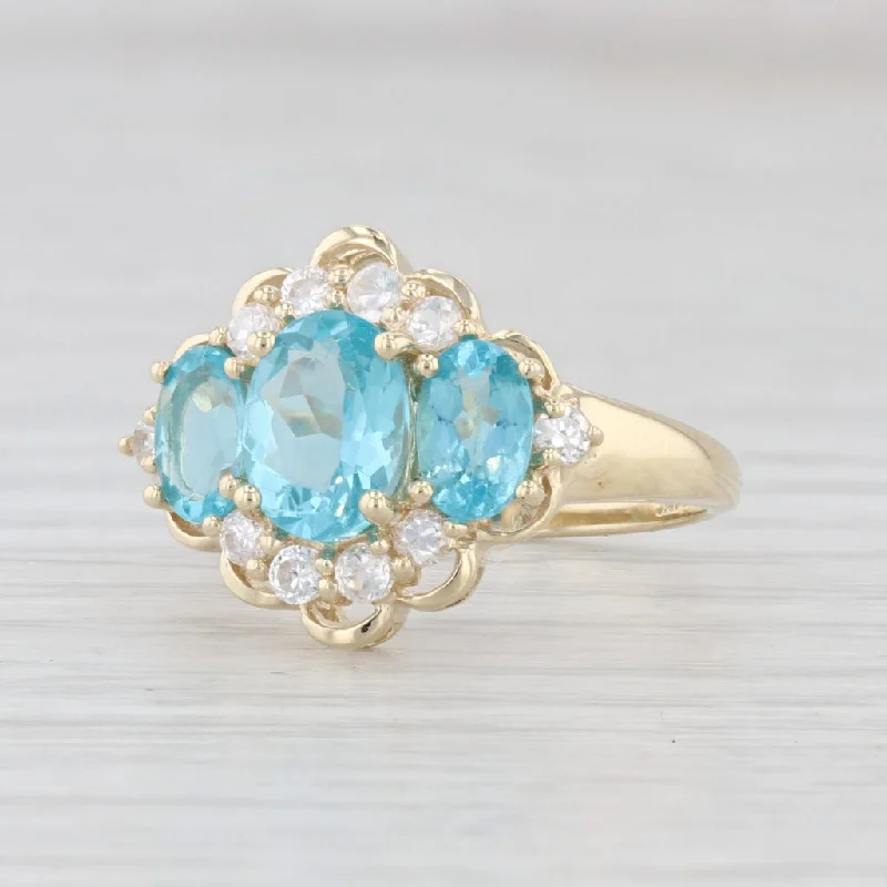 matching engagement rings for women-2.31ctw Blue Apatite 3-Stone Cubic Zirconia Ring 10k Yellow Gold Size 7