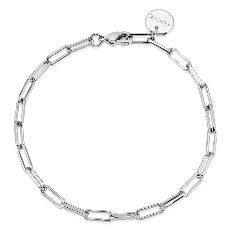 romantic bracelet for women-Silver Elongated Link Chain Anklet