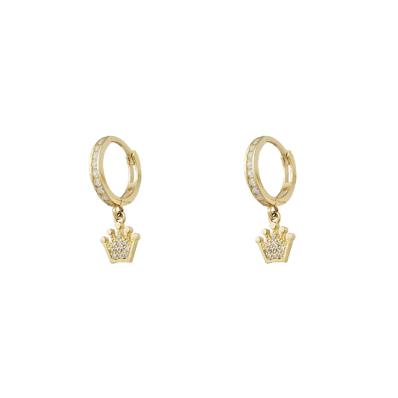 trendy stud earrings for women-Zirconia Crown Huggie Hanging Earrings (14K)