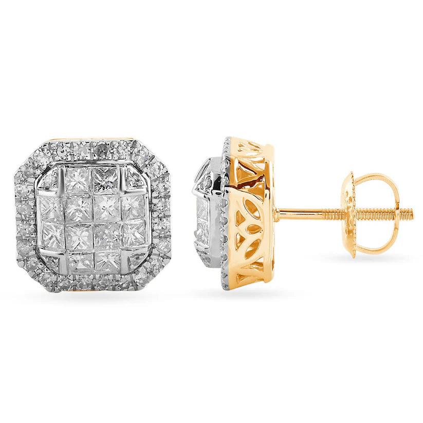 cute earrings for women-Diamond Two-Tone Stud Earrings (14K)