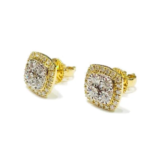 gold hoop earrings for women-Square Diamond Earring (14K)