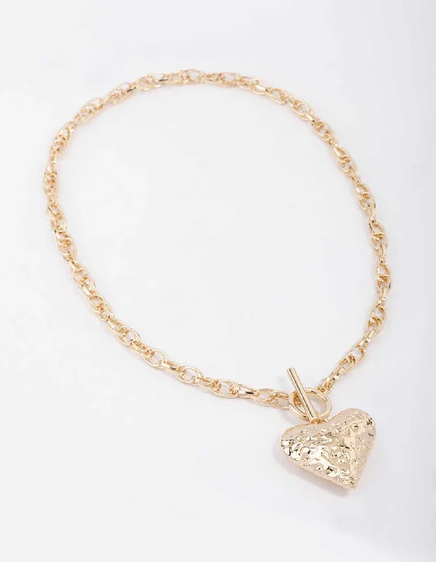 minimalist silver necklace for women-Gold Filigree Puffy Heart Necklace