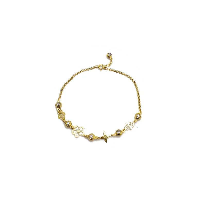 chain anklet for women-Zirconia Charms Rolo Link Anklet (14K)