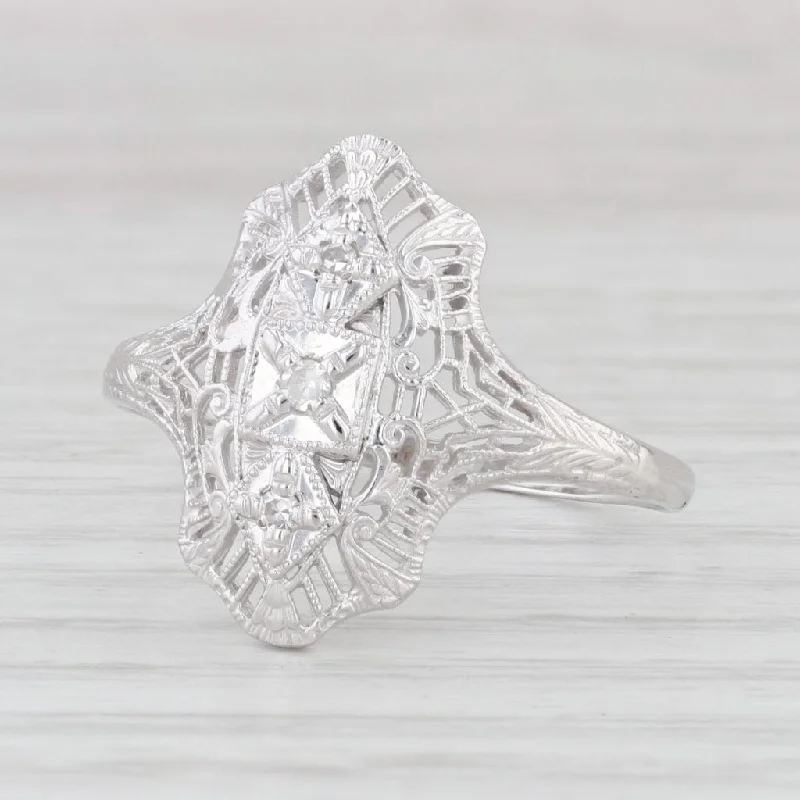 oval cut engagement rings for women-Vintage VS2 Diamond Filigree Ring 10k White Gold Size 11.75