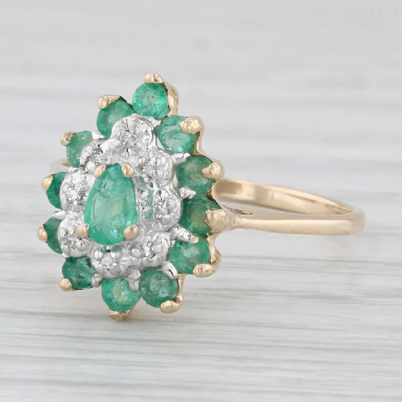 stackable engagement rings for women-0.68ctw Emerald Diamond Cluster Ring 10k Yellow Gold Size 7.5