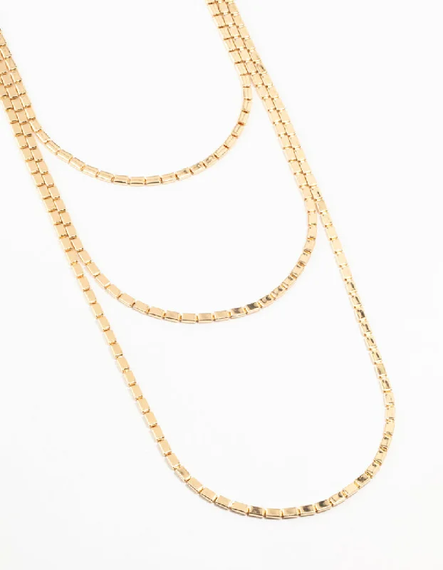 silver necklace for women-Gold Multirow Necklace