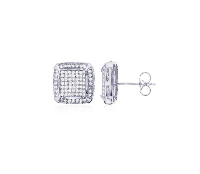 chic stud earrings for women-Micropave Square CZ Stud Earring (Silver)