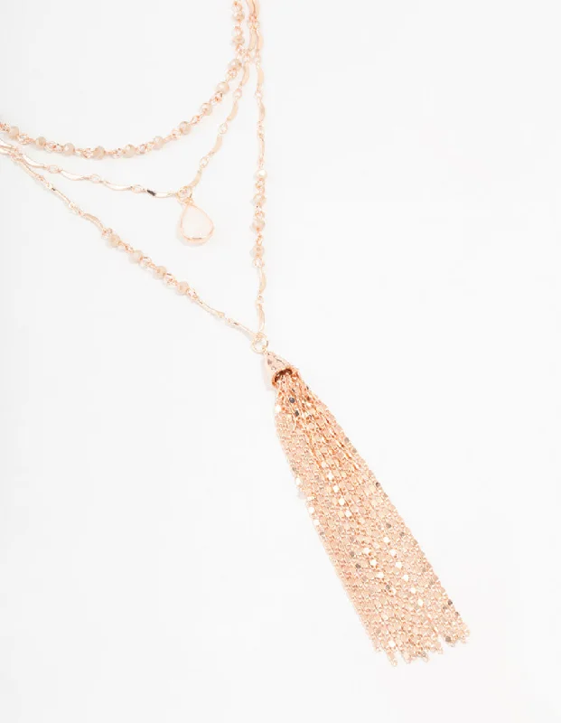 layered gold necklace for women-Rose Gold 3 Layered Pendant Necklace