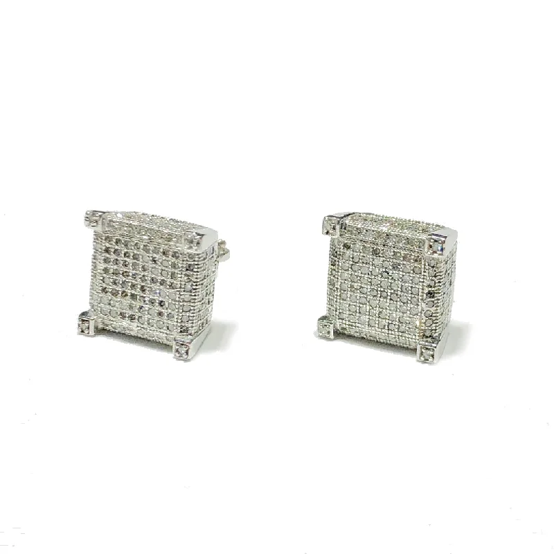 flower earrings for women-Square Diamond Earring (10K)