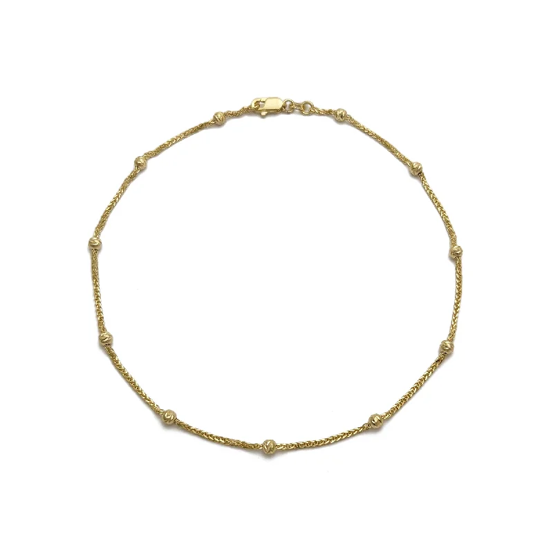 yoga bracelet for women-Diamond-Cut Beads Wheat Anklet (14K)