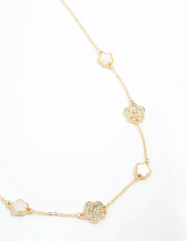 luxury necklace for women-Gold Plated Alternating Small & Medium Flower Necklace