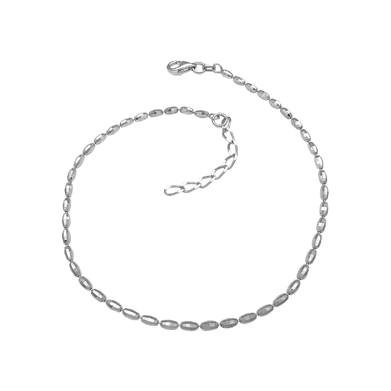 bangles for women-Diamond Cuts Beads Anklet (Silver)