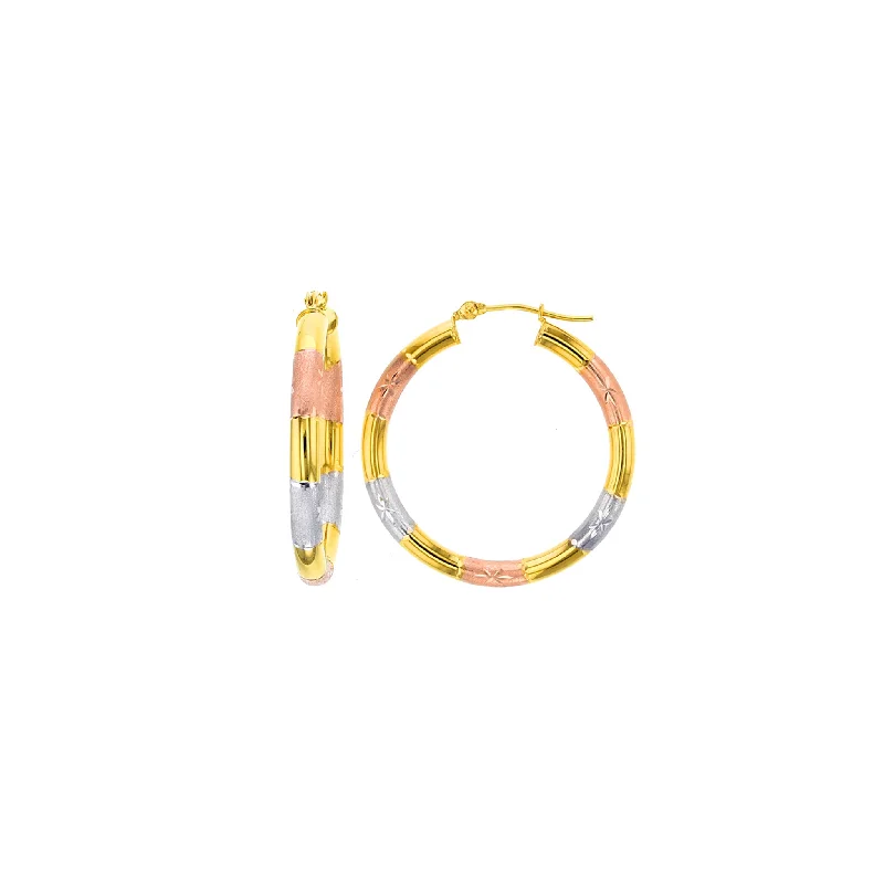 long earrings for women-Tricolor Hoop Earrings (14K)