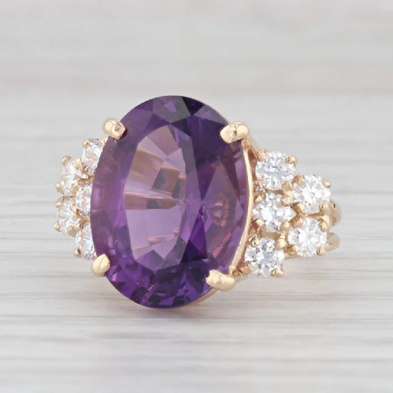 antique engagement rings for women-10.85ctw Oval Amethyst Cubic Zirconia Ring 14k Yellow Gold Size 6.25