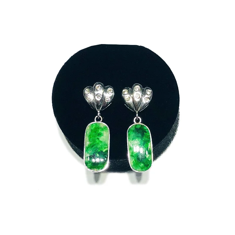 dangling earrings for women-Oval Jade Diamond Earring (18K)