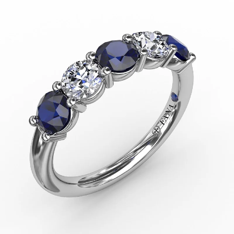 vintage solitaire engagement rings for women-Chunky Sapphire and Diamond Shared Prong Anniversary Band