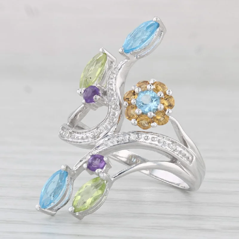 engagement rings with side stones for women-1.56ctw Gemstone Ring 14k White Gold Size 7.25 Amethyst Peridot Topaz Citrine